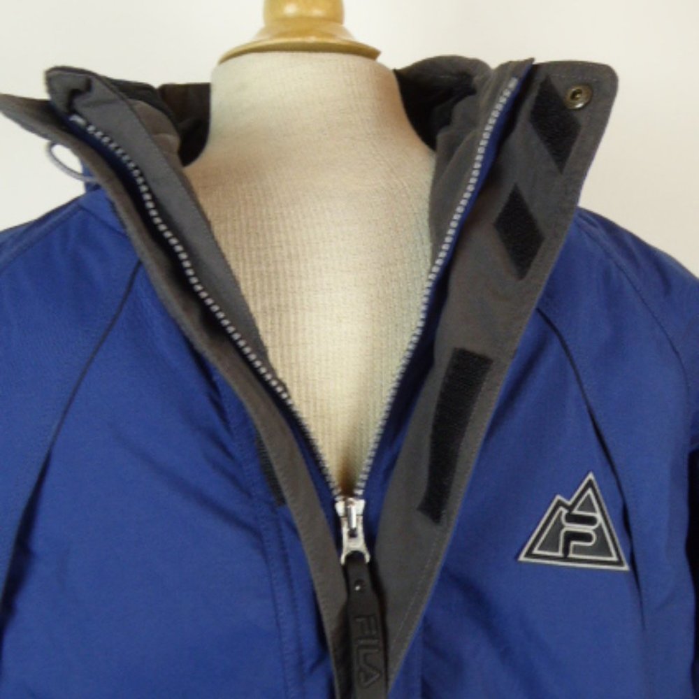 Fila parka jacket blue hooded nylon zip front  L
